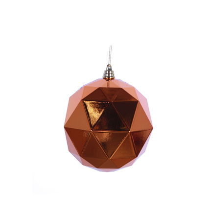 Aria Geometric Sphere Ornament 6" Set of 4 Burnished Orange Shiny