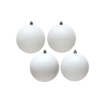 White Ball Ornaments 4" Assorted Finish Set of 12