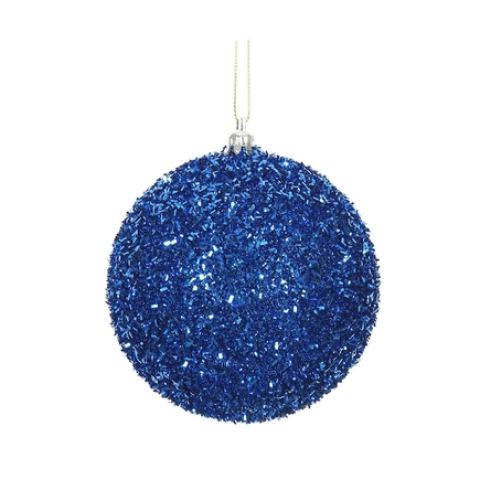 Blue Ball Ornaments 4" Tinsel Finish Set of 4