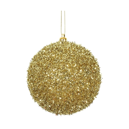 Gold Ball Ornaments 4" Tinsel Finish Set of 4
