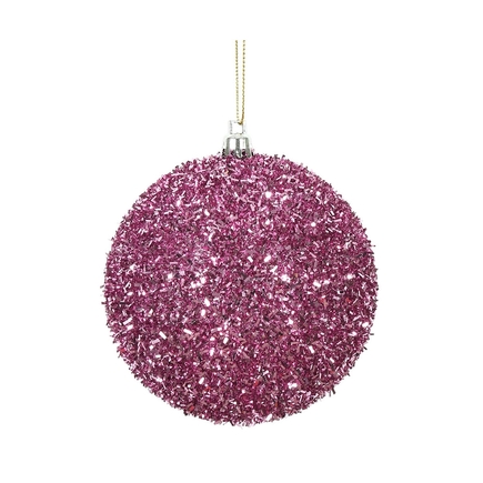 Pink Ball Ornaments 4" Tinsel Finish Set of 4