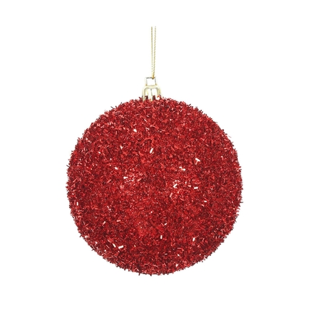 Red Ball Ornaments 4" Tinsel Finish Set of 4