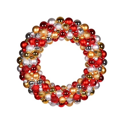 Bijou Ornament Wreath 30" Gold/Red/Silver
