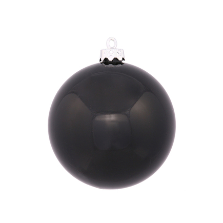 Black Ball Ornaments 4" Shiny Set of 6