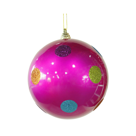Polka Dot Candy Ball Ornament 8" Set of 2 Hot Pink