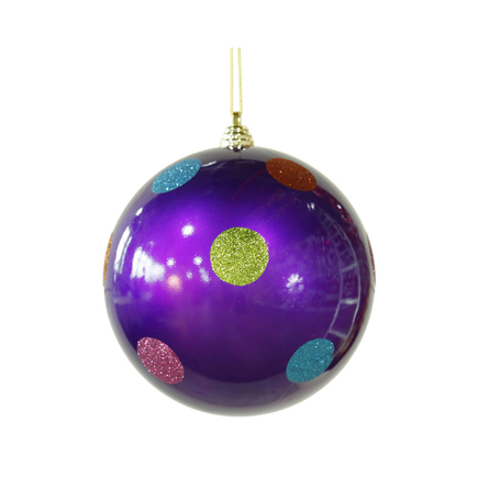 Polka Dot Candy Ball Ornament 5.5" Set of 4 Purple