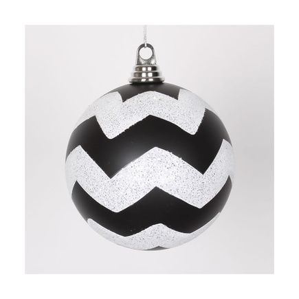 Chevron Ball Ornament 6" Set of 4 Black/White