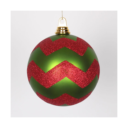 Chevron Ball Ornament 6" Set of 4 Lime/Red