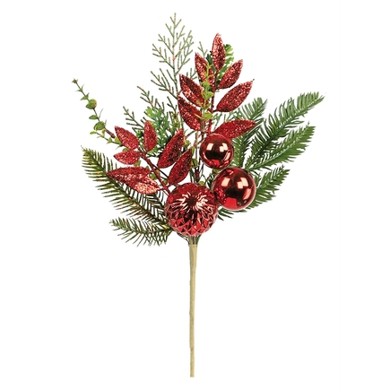 Evergreen & Ornament Pick 17" Set of 12 Red