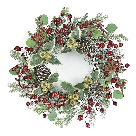 Frosted Holly & Berry Wreath 24"