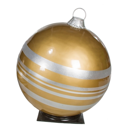 Giant Outdoor Ball Ornament 33.5" Striped Gold/Silver