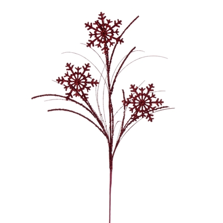 Glittered Snowflake Spray 31" Set of 6 Burgundy