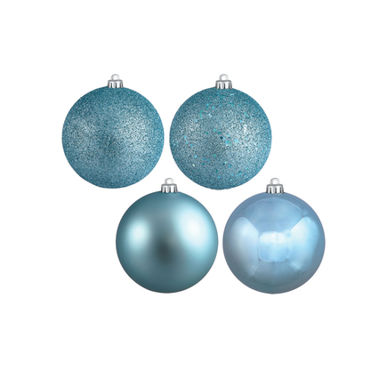 Ice Blue Ball Ornaments 6" Assorted Finish Set of 4