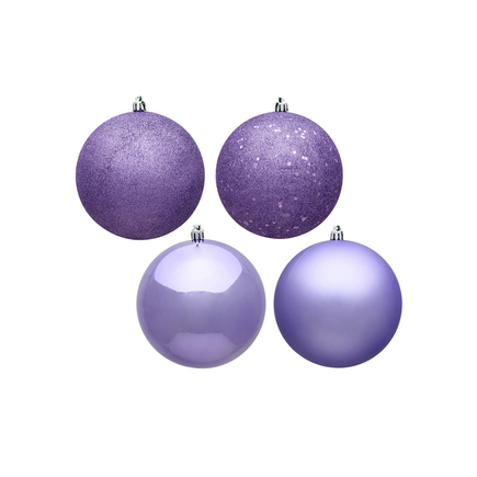 Lavender Ball Ornaments 8" Assorted Finish Set of 4