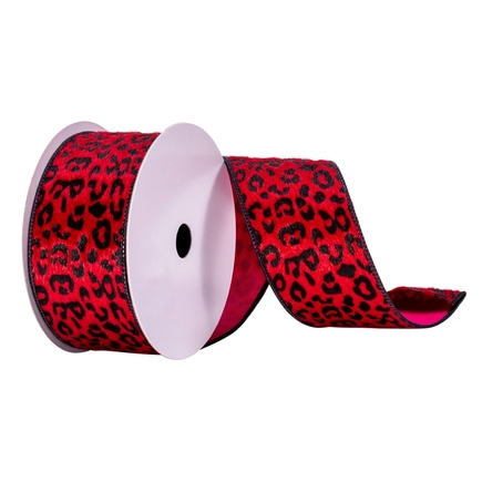 Leopard Print Ribbon 2.5" Red