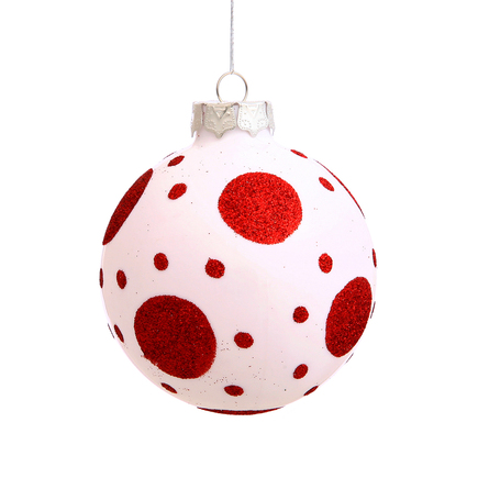 Red Polka Dot Ball Ornament 3" Set of 4