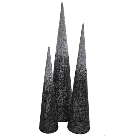 5' Ombre Glitter Cone Tree Black/Silver