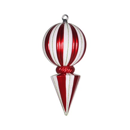 Peppermint Ball Finial 12" Set of 2 Red/White