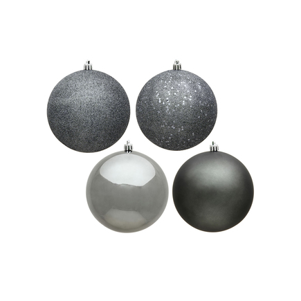 Pewter Ball Ornaments 8" Assorted Finish Set of 4