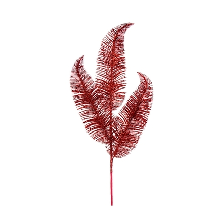 Glittered Feathery Fern Spray 24.5" Set of 6 Red