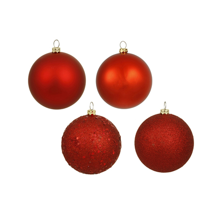 Red Ball Ornaments 6" Assorted Finish Set of 4