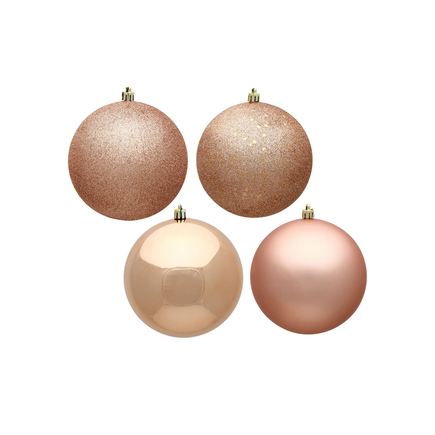 Rose Gold Ball Ornaments 6" Assorted Finish Set of 4