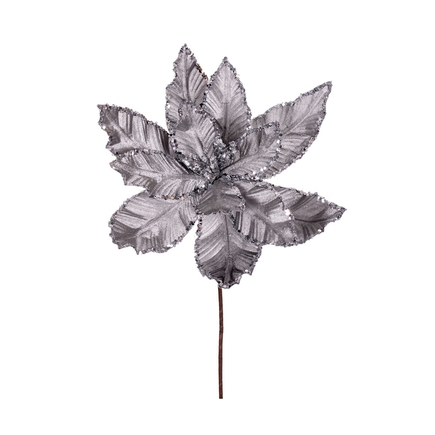 Velvet & Sequin Poinsettia Flower 24" Set of 3 Silver
