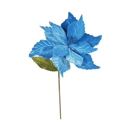 Embossed Velvet Poinsettia Flower 22" Set of 6 Sky Blue