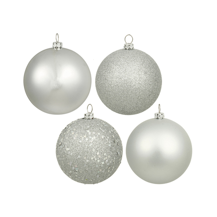 Silver Ball Ornaments 6" Assorted Finish Set of 4
