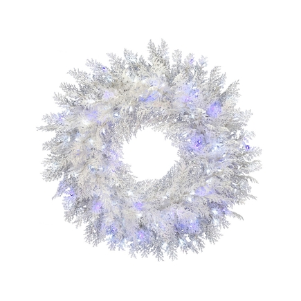 Flocked Snow Cedar Wreath LED Twinkle 30" 