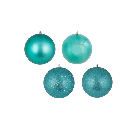 Teal Ball Ornaments 4" Assorted Finish Set of 12