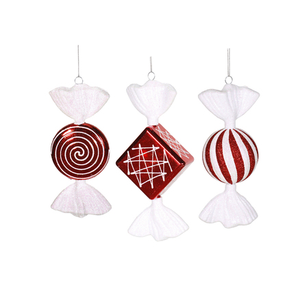 Suzette Peppermint Candy Ornaments 8" Set of 3 Asst.
