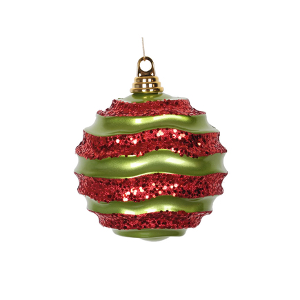 Disco Ball Ornament 6" Set of 4 Lime/Red