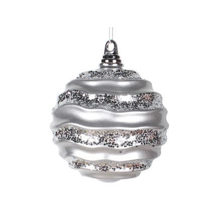Wave Ball Ornament 6" Set of 4 Silver