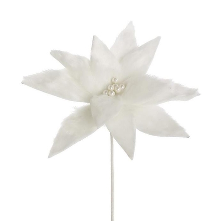 Plush Velvet Poinsettia Flower 11" Set of 12 White