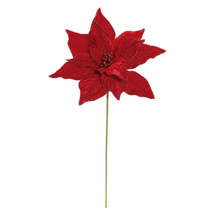 Deluxe Glittered Velvet Poinsettia Flower 19" Set of 6 Red