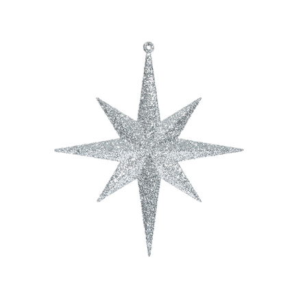 Medium Christmas Glitter Star 12" Set of 2 Silver