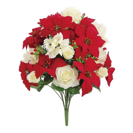 Velvet Poinsettia & Rose Flower Bouquet 23" Set of 4