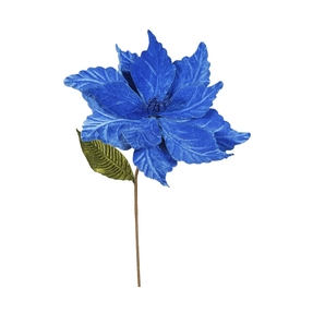 Embossed Velvet Poinsettia Flower 22" Set of 6 Blue