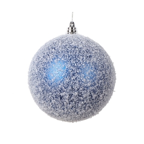 Blue Ball Ornaments 4" Snowy Finish Set of 4