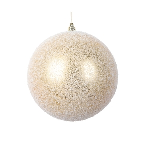 Gold Ball Ornaments 4" Snowy Finish Set of 4