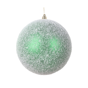 Green Ball Ornaments 4" Snowy Finish Set of 4