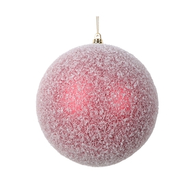 Red Ball Ornaments 4" Snowy Finish Set of 4