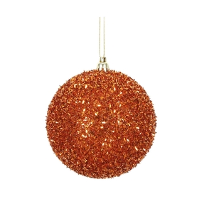 Burnished Orange Ball Ornaments 4" Tinsel Finish Set of 4