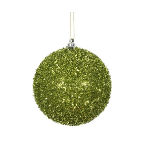 Lime Ball Ornaments 4" Tinsel Finish Set of 4