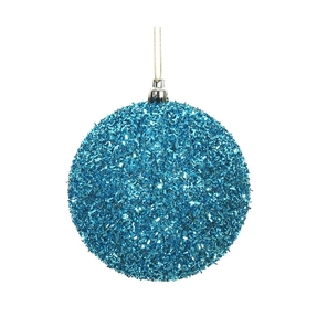Turquoise Ball Ornaments 4" Tinsel Finish Set of 4
