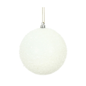 White Ball Ornaments 4" Tinsel Finish Set of 4