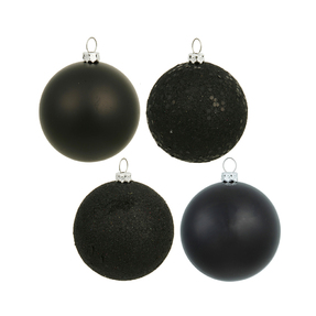 Black Ball Ornaments 4" Assorted Finish Set of 12