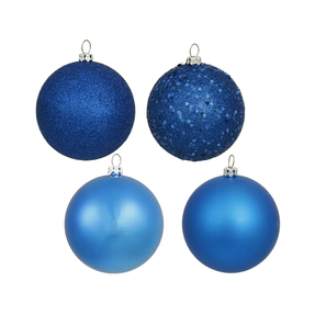 Blue Ball Ornaments 4" Assorted Finish Set of 12