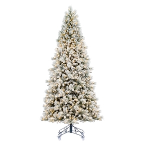 12' Flocked Swiss Pine Full Warm White LED